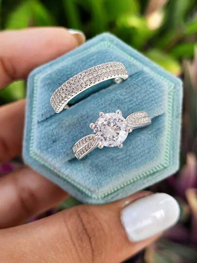 1 Set 925 Sterling Silver Luxury Double-Layer Six-Claw Ring, Suitable For Women's Daily Matching, Also Can Be Used As Party Accessories, High-Quality Ladies' Ring, Exquisite Jewelry Gift