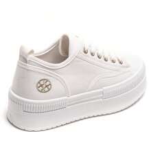 Baskets Plateforme And Lacts Avec Broderie Latérale And Semelle Texturée Style Rétro - White - View 4