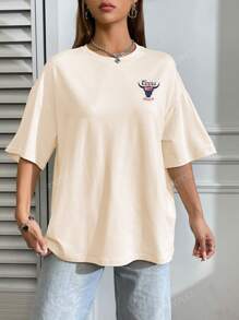 Loose Fit Short Sleeve T-Shirt, Western Cowgirl Style, Fashionable, High-End, Campus, Youth, Teenage Girls, High School, Y2K Retro, Outdoor, Minimalist