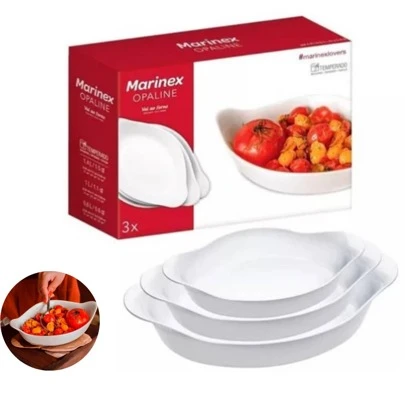 Conjunto 3 Peças Marinex Opaline  Assadeiras Brancas