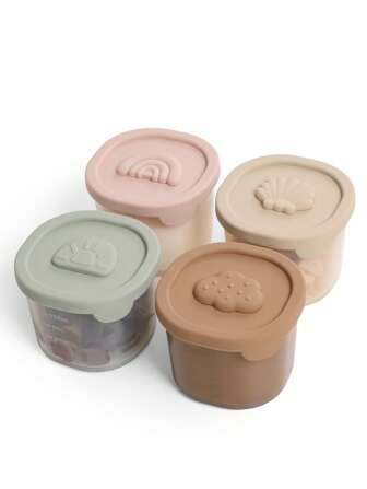 4 Packs Silicone Baby Food Storage Containers, 4 Oz Reusable Small Snack Containers Freezer Storage With Airtight Lids Leak Proof For Infants Kids Babies, Microwave & Dishwasher Friendly