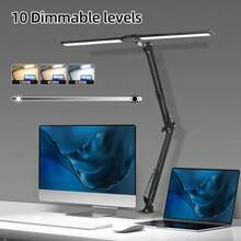 Lámpara de escritorio LED flexible de 24W con 2 cabezales, cable USB, brillo ajustable, instalación de abrazadera, lámpara de lectura que cuida los ojos para escritorio de oficina, escritorio de computadora, biblioteca, escuela, dormitorio, estudio, laboratorio, sala de costura, sala de estar