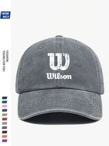 1pc Wilson Stylish Printed Baseball Cap, Vintage Dad Hat, Outdoor Casual Sun Protection, Breathable, Adjustable Size, Multi-Color Option, Tennis Sport Graphic, City Casual Sunhat