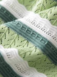 GIGOGOU Nueva camiseta de mujer de verano con mangas cortas, rayas, tejido de punto y calada