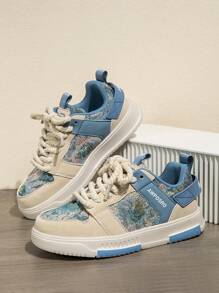 Women's New Vintage Low-Top Lace-Up Patchwork Casual Sneakers, Stylish Daily Versatile Outdoor Sports Shoes, All Seasons