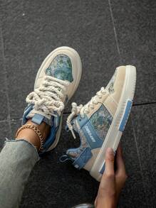 Women's New Vintage Low-Top Lace-Up Patchwork Casual Sneakers, Stylish Daily Versatile Outdoor Sports Shoes, All Seasons