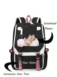 Customized Backpack With Name, Text, Photo, Handmade, Solid Color, Minimalist Design, Large Capacity, Lightweight, For School, Work, Students, Commute, Travel, Gifts, Unique, Multifunction Personalized Gifts For Women, School Bag - Multicolor - View 2