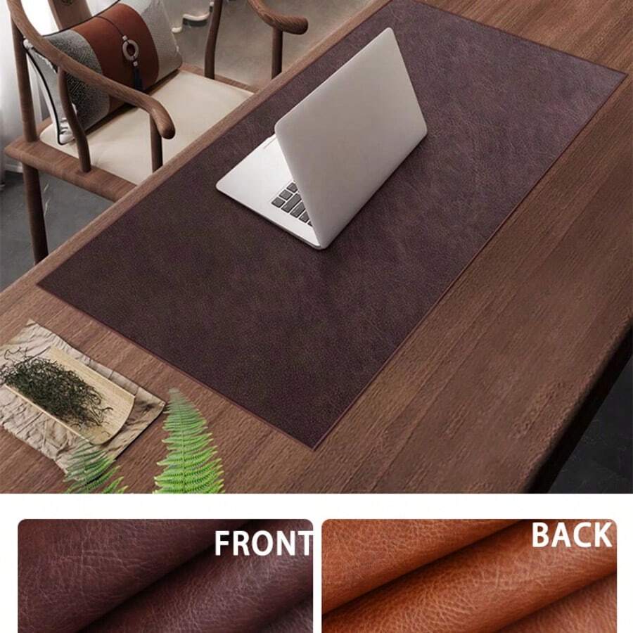 1pc PU Leather Desk Pad, Easy To Clean For Office And Home, Suitable For Laptop, Simple Design, Reversible, Available In 5 Sizes - Coffee Brown - View 1