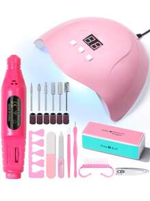 16pcs Nail Art Kit: UV/LED Nail Lamp, Nail Remover, 4-Way Nail Buffer Block, Nail Dust Brush, Push Stick, Polishing Bloc, Cuticle Pusher, Nail Clipper, Finger Separator, Best Gift For Women, Salon & Home DIY Manicure