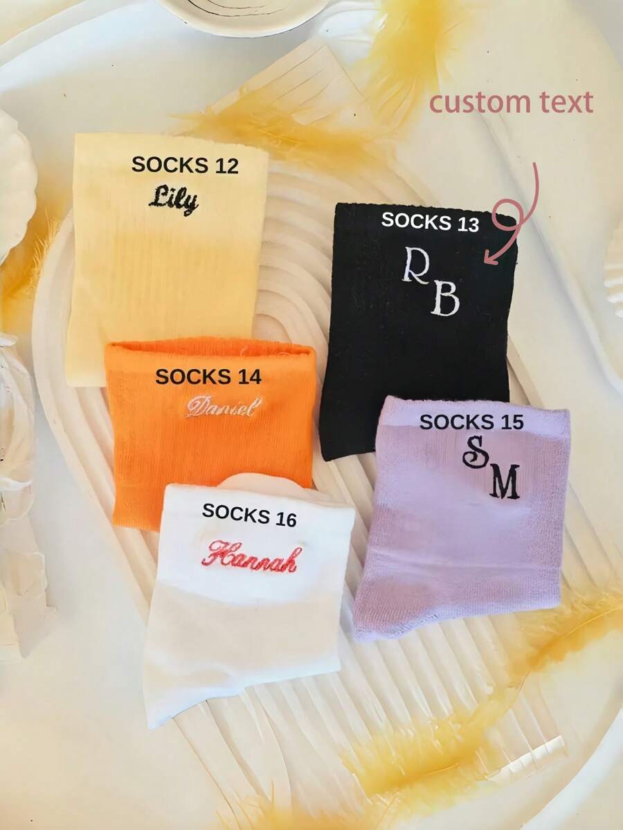 [10/5/3 Packs] Chaussettes personnalisées, chaussettes de sport personnalisées, texte brodé, design côtelé, design à cordon de serrage, antidérapant, absorbant l'humidité, confortable et respirant, style mode décontracté, chaussettes mi-mollet, convenant pour un port quotidien à la maison, au bureau, en extérieur, toutes les saisons, meilleur cadeau pour les filles, idéal pour le printemps et l'été