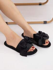 女士大号蝴蝶结夏季拖鞋，露趾和鞋面一脚蹬家居鞋