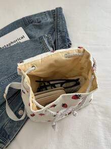 Fashionable Strawberry Print Luxury Feel Versatile Women Backpack - White - View 9