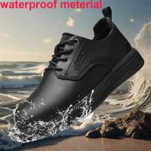 Water-Resistant Men's Solid Color Professional Chef Shoes, Comfy Non Slip Kitchen Shoes Lace Up With Durable Rubber Soles Casual Kitchen Footwear