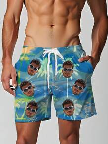 Men Custom Coconut Tree Printed Hawaiian Beach Vacation Shorts Add Your Photo /Lover/Family Personalized Beach Shorts Stylish Comfortable For Any Summer Adventure Male Fashion Outfit Funny Birthday Gift