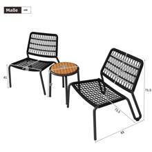Bistroset 3-tlg. Balkonmöbel-Set aus verzinktem Stahl, handgeflochtenes Seil, Tischplatte aus Massivholz, Stühle mit einer Tragkraft von 160 kg, geeignet für Terrasse, Garten und Balkon, Beige