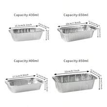 20pcs Rectangle Aluminum Foil Baking Trays, Multi-Size Take-Out Food Containers, Disposable Foil Pans Ideal For Baking, Heating, Storage, Food Preparation