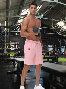 Summer Men's Knit Sport Shorts Casual Drawstring Shorts With Zipper Pockets Elastic Waist - 粉色 - 查看 1