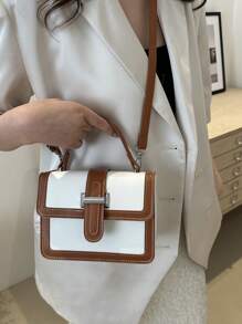 Túi xách nắp gập thời trang mini dành cho nữ, túi đeo chéo vai vuông nhỏ thường ngày, đựng vừa điện thoại và son môi, thiết kế khối màu, túi tote đa năng khi đi làm - màu nâu - Xem 6