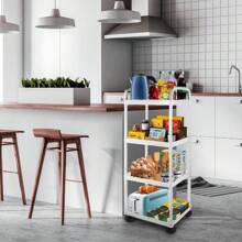 Storage Rack Storage Trolley Cart On Wheels Bathroom Storage With Handle Kitchen Storage Utility Cart Space Rack Space-Saving Mobile Shelving Organizer (White) (3-Tier) - 4-Tier - View 1