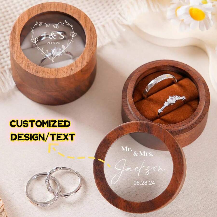 Custom Wooden Wedding Ceremony Ring Box With Clear Acrylic Cover, Personalized Engraved Engagement Proposal Holder, Two-Slot Ring Holder,Multi-Functional,Durable,Ornamental,Reusable,Exquisite,Stylish,High-Quality,Colorful,Modern,Custom,Personalized,Unique,Ideal Gifts For Him,Ideal Gifts For Her,Boyfriend,Dad,Girlfriend,Mom,Family,Friends,Tea Room,Home,Garden,Office,For Anniversaries,For Valentine's Day,For Mother's Day,For Birthdays,For Father's Day,For Graduation,For Weddings,For Housewarming,Customized Wedding Crafts