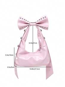 Bolso de mano vintage rosa con personalización de remaches y moño desmontable con forma de media luna de 2 vías, de gran capacidad, tipo bandolera y de hombro, adecuado para primavera/verano, oficina, viajes, casual, compras, citas, regalo para mujeres jóvenes, estudiantes y damas trabajadoras