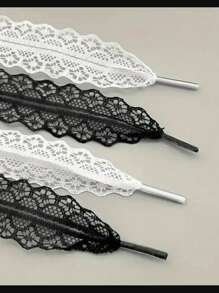1 Pair/2pcs Lace Shoelaces, DIY Ballet Style Cute Girl Accessories, White Silk Lace Trim Shoelaces