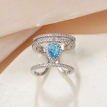 1pc Fashionable & Elegant Crystal Decorated Multi-Layer Ring - Silver - View 3