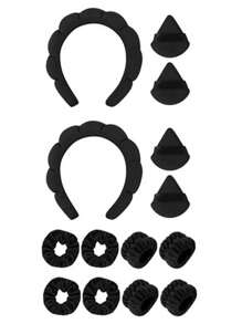 14 件纯色沐浴头带和沐浴腕带套装，洗脸头带、腕带、化妆护肤头带 - 彩色 - 查看 16