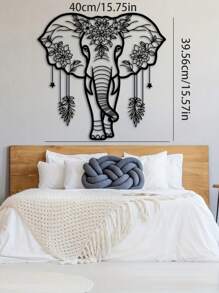 Decor de perete elefant de fier, design floral boho, agatat de perete pentru sufragerie, cadou creativ pentru uz casnic, decor pentru casă, decor de cameră, decor de perete