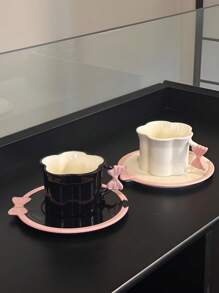 1 件蝴蝶结设计杯碟套装，高品质下午茶杯适合餐厅、客厅、咖啡馆和聚会 - 彩色 - 查看 5