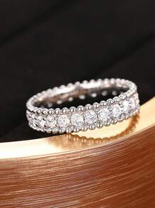 ESBERRY 1枚S925纯银立方氧化锆订婚戒指/结婚戒指，女士承诺戒指/永恒戒指，精致女士珠宝，派对及约会礼物 - 滿鑽幾何戒指 - 查看 4