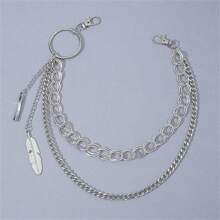 时尚欧美金属双层羽毛链条腰带，朋克/嘻哈风格，适合搭配牛仔裤