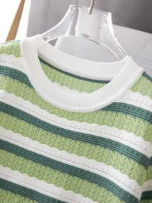 GIGOGOU Nueva camiseta de mujer de verano con mangas cortas, rayas, tejido de punto y calada