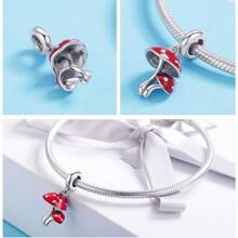 WOSTU 1 pièce Pendentif en argent sterling 925 avec cerise rouge émaillée et forme de cœur, accessoire pour bracelet et collier de femme