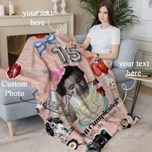 1 pieza Manta con tema de "Feliz cumpleaños", adecuada para cama, sofá o viaje, de tela de punto, manta rectangular de poliéster, regalo de cumpleaños, regalo del Día del Niño - Multicolor - Ver 5