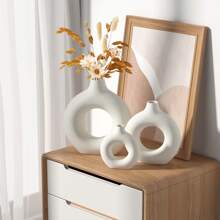 1 pieza Jarrón de forma de donut hecho a mano, decoración floral de estilo bohemio minimalista moderno para el hogar, decoración para sala de estar, dormitorio, oficina, mesa de boda, fiesta, decoración del hogar, jarrón de flores, centro de mesa, decoración de mesa