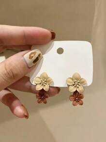 1 Pair Flower Earrings Women Cute Stud Earrings Cool Party Jewelry Valentine's Day Gift For Women Mom Family Friends - Brown - View 2