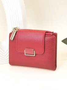 Nuevo monedero compacto con botón a presión para mujer, sofisticado, de piel sintética PU suave, billetera plegable, monedero, estuche para tarjetas, de color rojo, minimalista y práctico, monedero miniatura, pequeño monedero para mujer