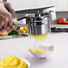 Machacador de patatas de acero inoxidable, machacador de arroz - Prensa patatas, machacador, exprimidor de limón y rallador de verduras con mango antideslizante - Fácil machacado y preparación de arroz, frutas y verduras, herramienta manual de cocina