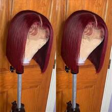 Burgundy Transparent Lace Straight 13x4 Bob Lace Front Wig Pre Plucked Transparent Bob Lace Front Human Hair Wigs 99J Red Bob Wig 8-16inch For Women - S99J - 查看 8