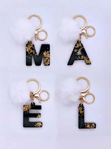 1 件男女通用经典黑白休闲个性化 Pom Pom 首字母钥匙扣、时尚配饰、背包挂饰，适合作为送给朋友的礼物 - 黑與白 - 查看 1