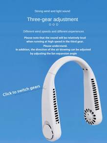 新款便携式无叶挂颈风扇，第三代懒人USB充电小风扇，涡流出风口，3档风速可调