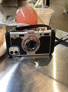 相机荔枝纹电镀相机手机壳，柔软保护套，适用于 iPhone，防摔设计，女士