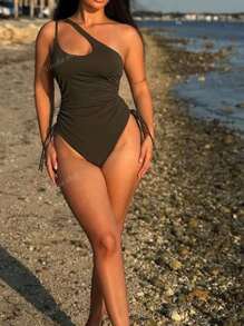 Women's One-Shoulder Monokini With Drawstring & Open Back – Sexy Summer Swimwear,Elegant,Suitable For Concert Outfit Women And Easter