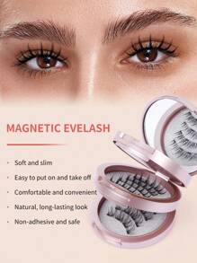 3 Pairs Magnetic Eyelashes Natural Look, Reusable Magnetic Eyelashes With Applicator, No Glue Needed Magnetic Eyelashes Magnetic Lashes Kit, Easy To Wear And Remove,Natural Looking, 3D Natural Spiky Manga Lashes Fluffy Wispy Soft Lashes Fake Eyelashes - 黑色 - 查看 7