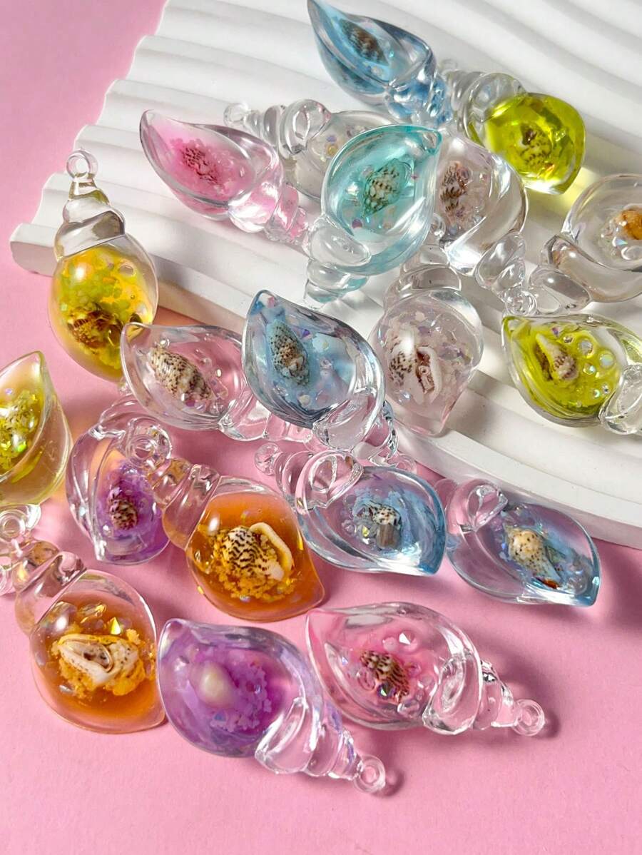 10pcs/Pack Cute Glow-In-The-Dark Seashell Pendant, Random Color (Can Be Used As Phone Charms) - Multicolor - View 1