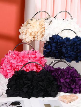 Bolso de noche con decoración de flores de lujo, elegante y glamoroso, exquisito y discretamente glamoroso, bolso de mano tipo clutch con cierre de beso para fiesta, mujer, dama, novia, perfecto para fiesta, boda, baile de graduación, cena/banquete, mejor regalo para mujeres