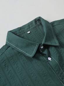 Men's Plain Single-Breasted Short Sleeve Shirt And Shorts Set - Green - View 3