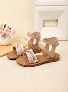 1 Pair Girl's Flat-Bottom Outdoor Beach Sandals, Suitable For Spring/Summer - Khaki - View 3