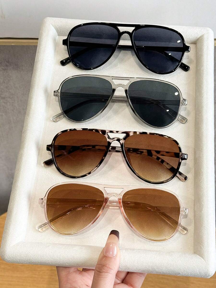 4 件装女式黑色豹纹塑料飞行员全框有色镜片复古经典永不过时优雅美学时尚眼镜组合适合街头摄影音乐节外出装时尚配饰 - 彩色 - 查看 1